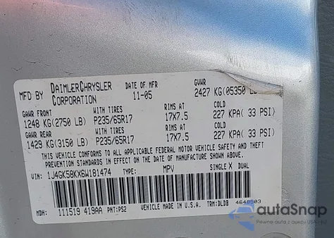 2006 Jeep Liberty Limited Edition from USA, damaged, VIN 1J4GK58KX6W181474